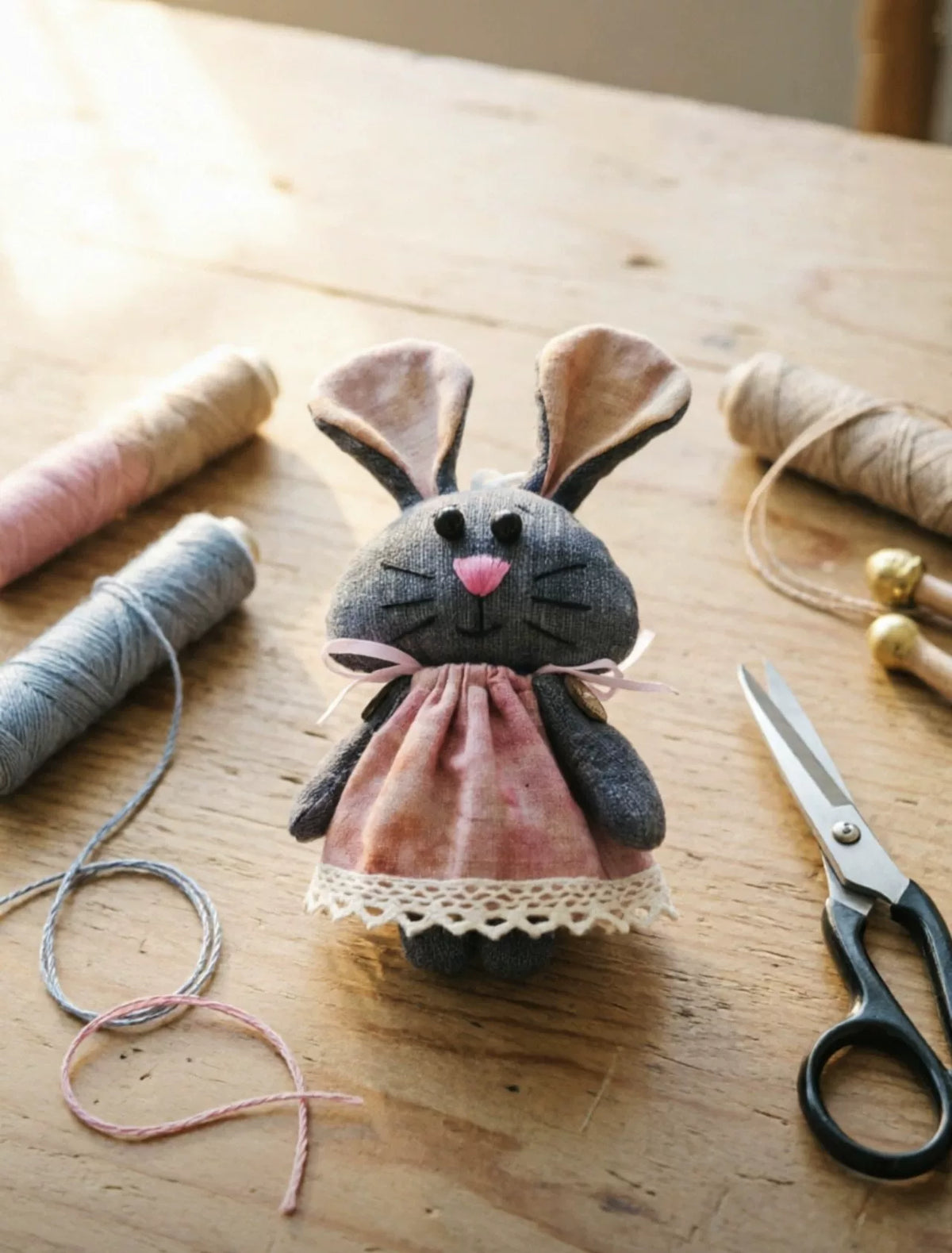 Handmade Mouse Fabric Pendant Gray