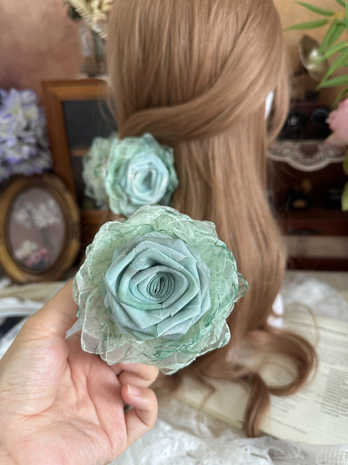 Handcrafted Fabric Rose Hair Claw Clip