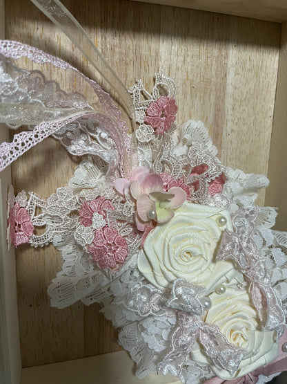 Lolita Handmade Lace Flower Headpiece with Pink Roses and Pearl Accents