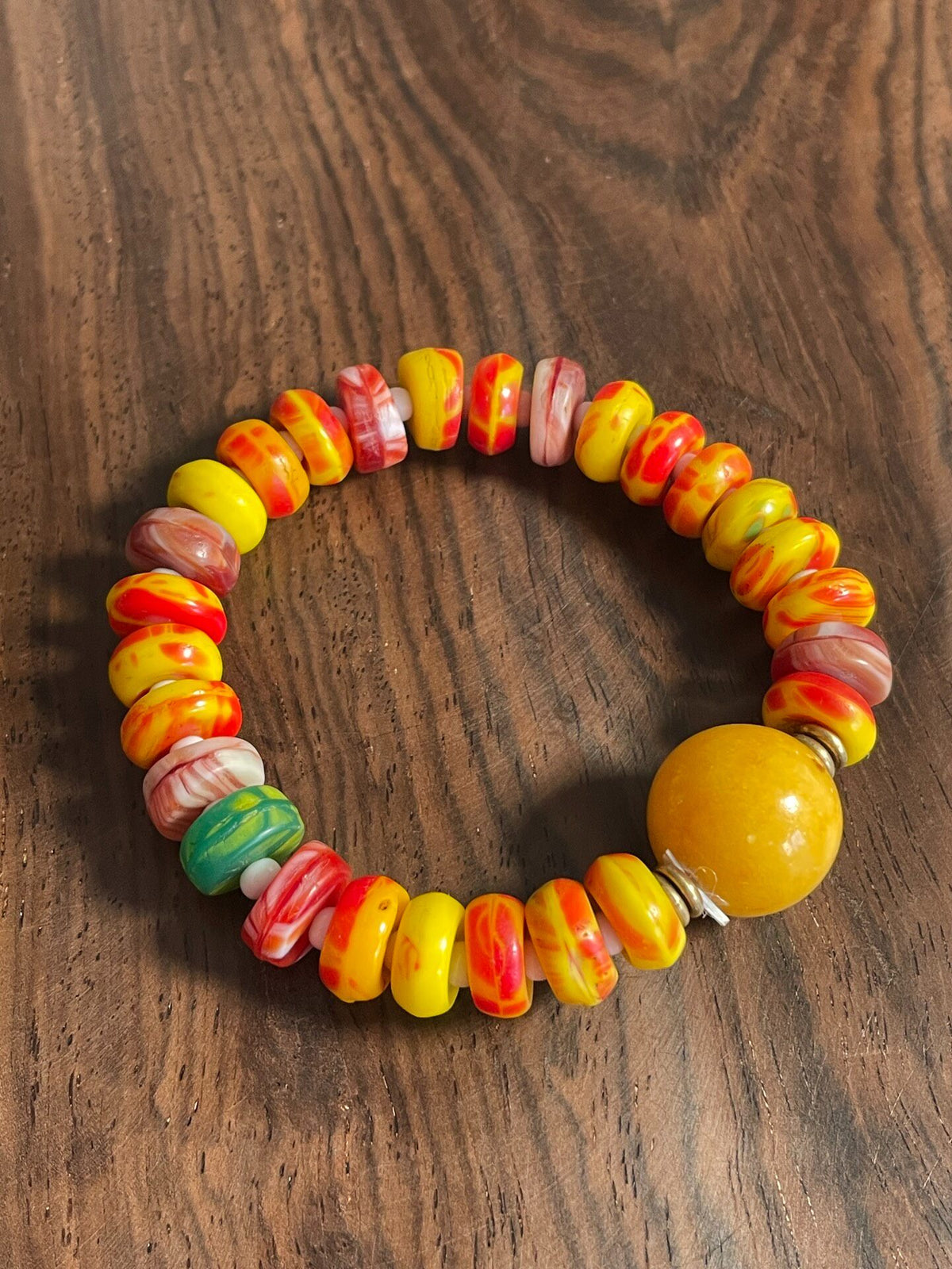 Pulsera de cuentas de cristal amarillo vintage
