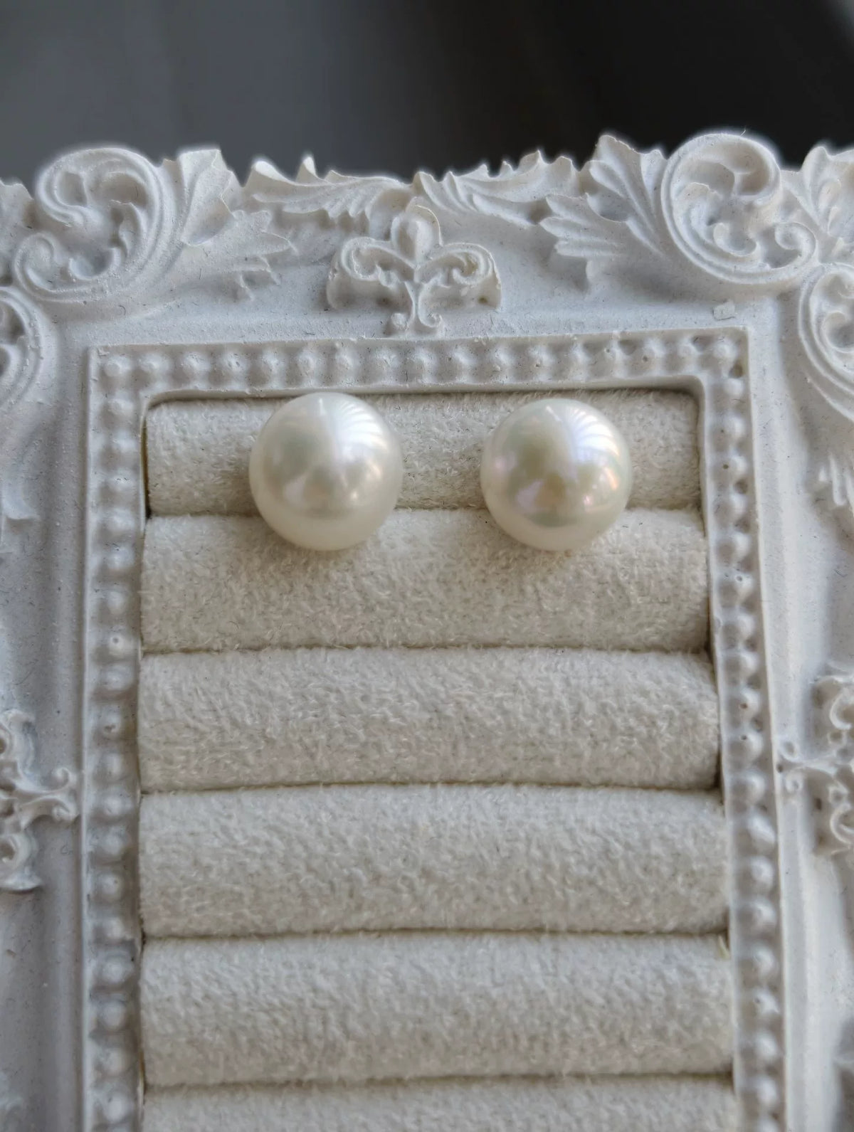 White Freshwater Pearl Stud Earrings 925 Silver