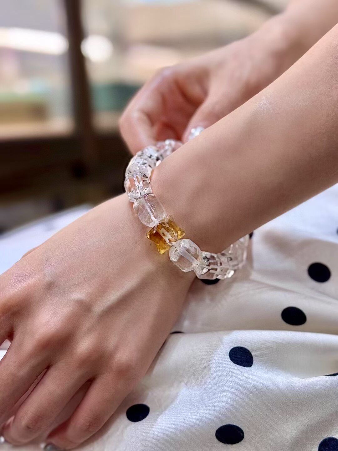 Crystal Bracelet with 12mm Yellow Citrine Top Bead