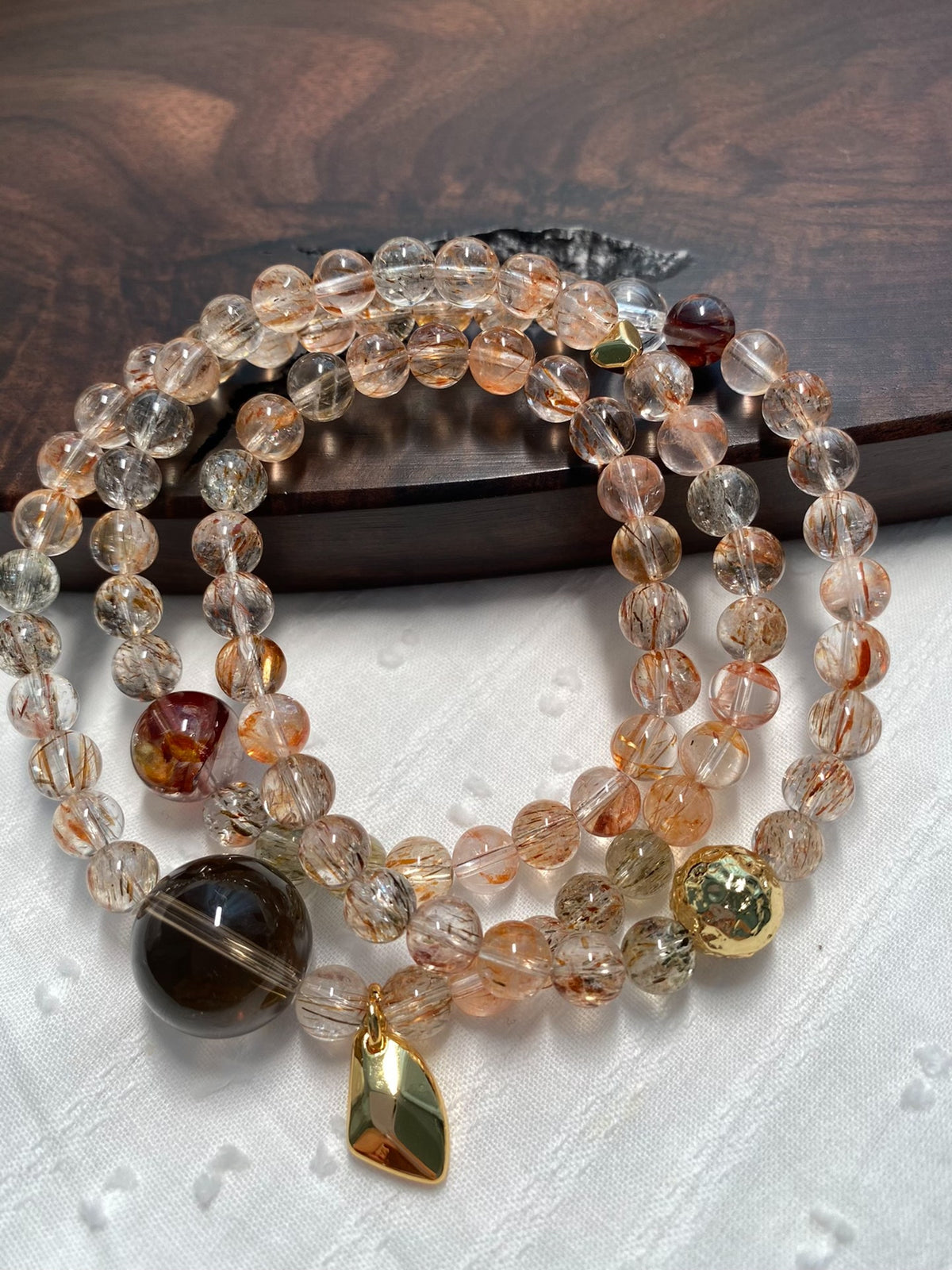 Natural Quartz Triple Wrap Bracelet 7mm