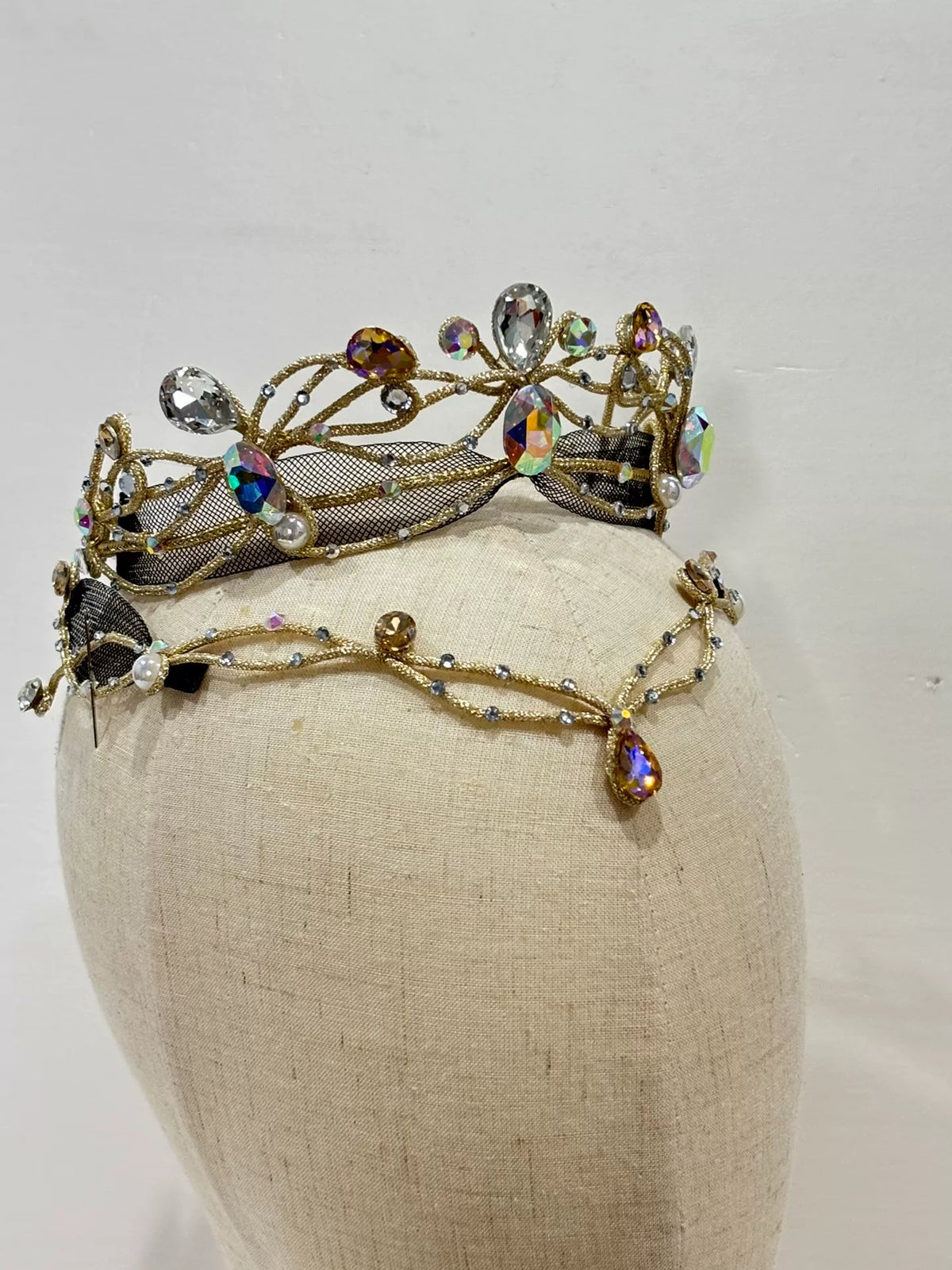 Gold Tone Beaded Ballet Crown Tiara