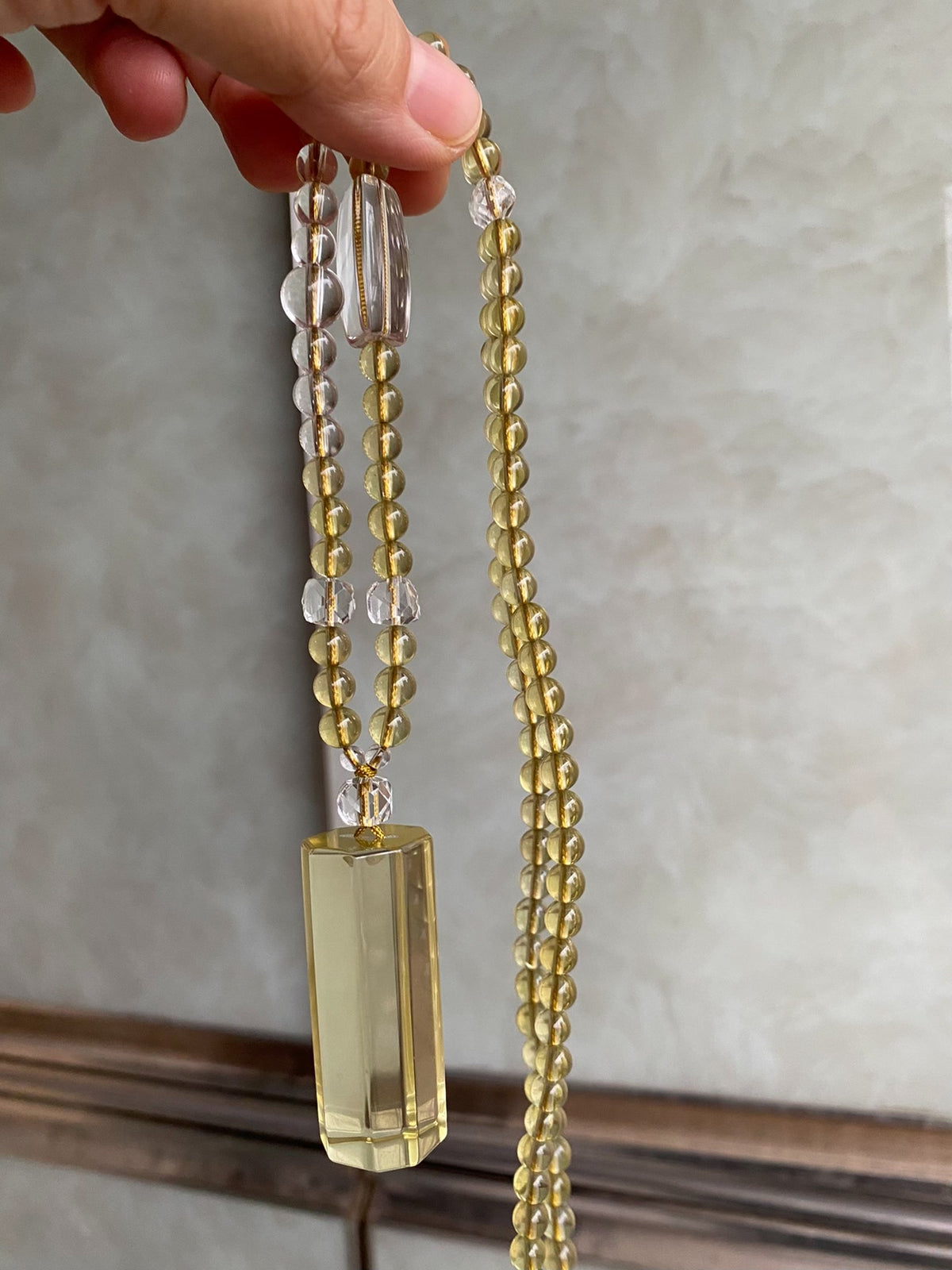 Lemon Yellow Crystal Necklace with Column Pendant