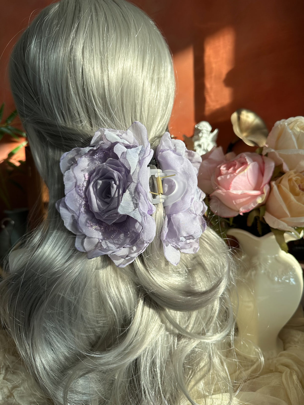 Handcrafted Lavender Fabric Rose Hair Clip