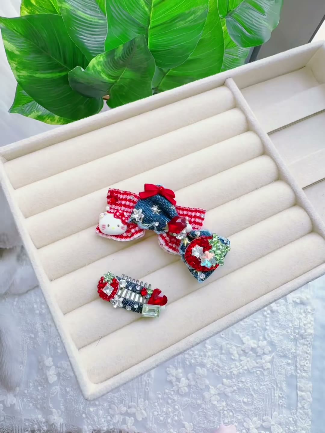 Denim Pet Hair Bow Clip Set