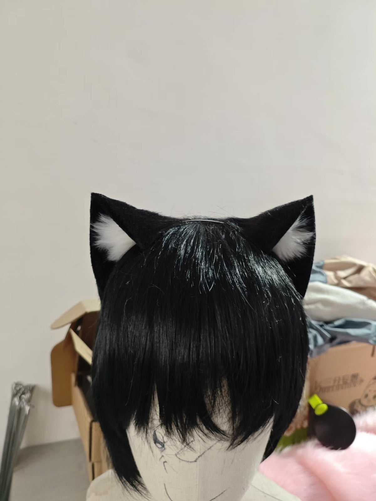 Black White Cat Ears Plush Headband