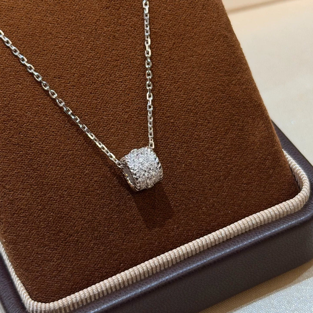 S925 Silver Three Row Diamond Barrel Necklace