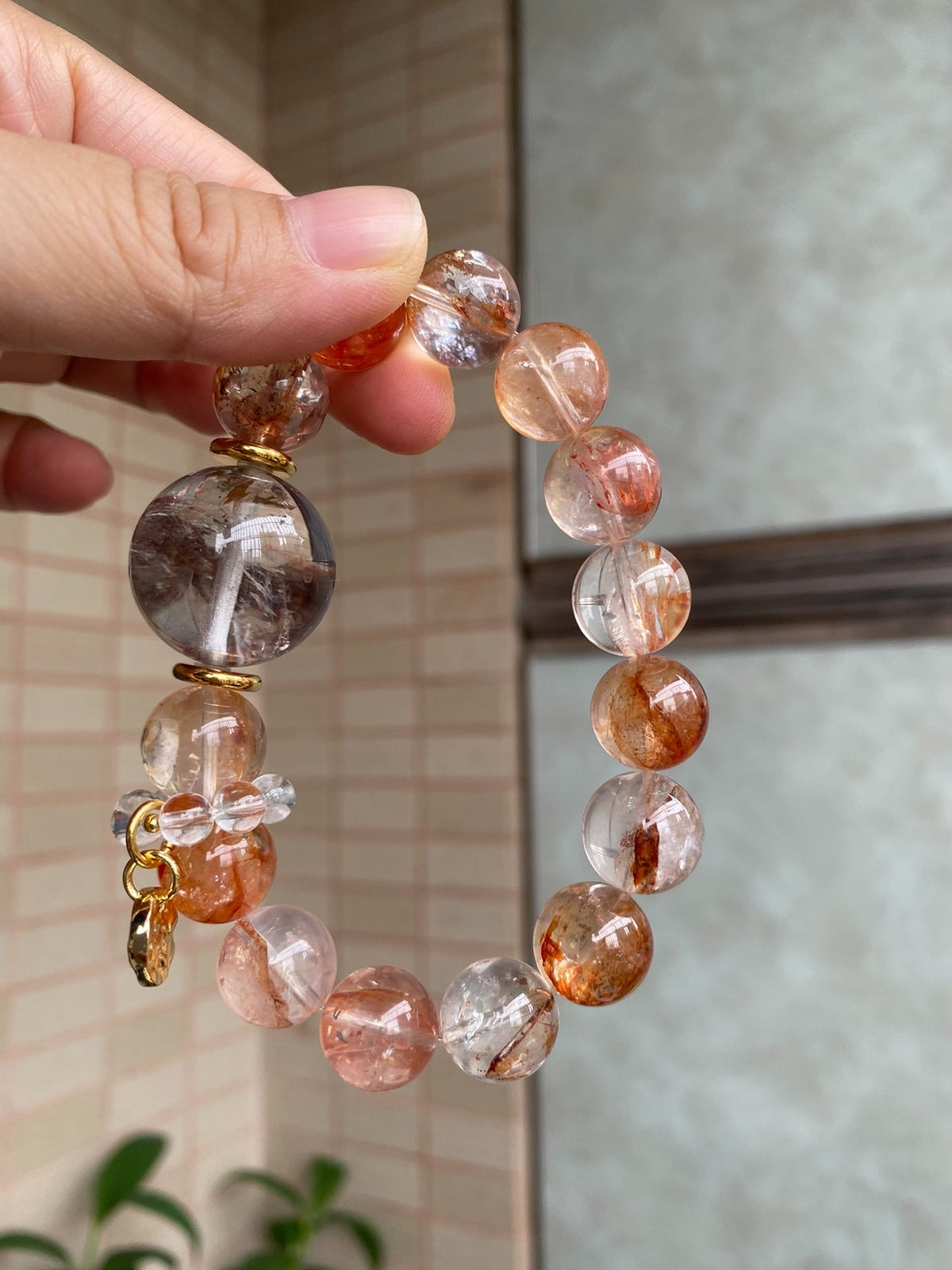 Phantom Quartz Beaded Bracelet with Large Focal Bead