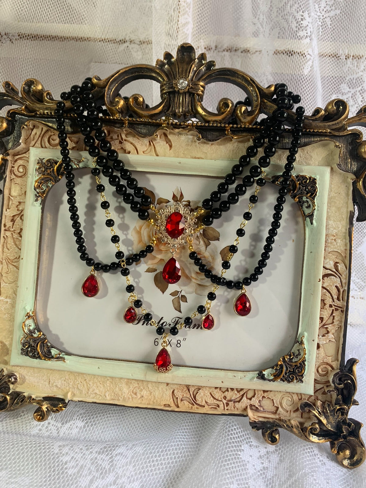 Handgemaakte Lolita Gothic ketting met kunstparels