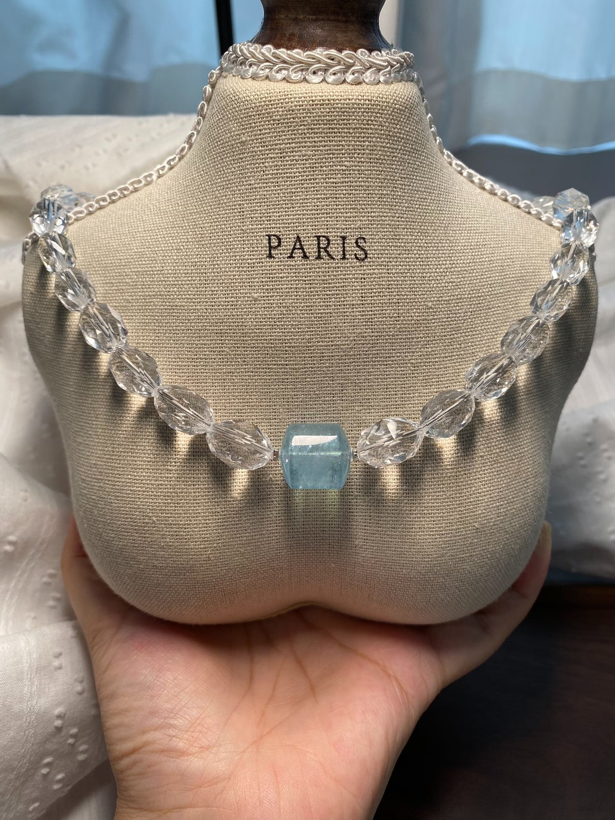 Aquamarine White Quartz Beaded Necklace