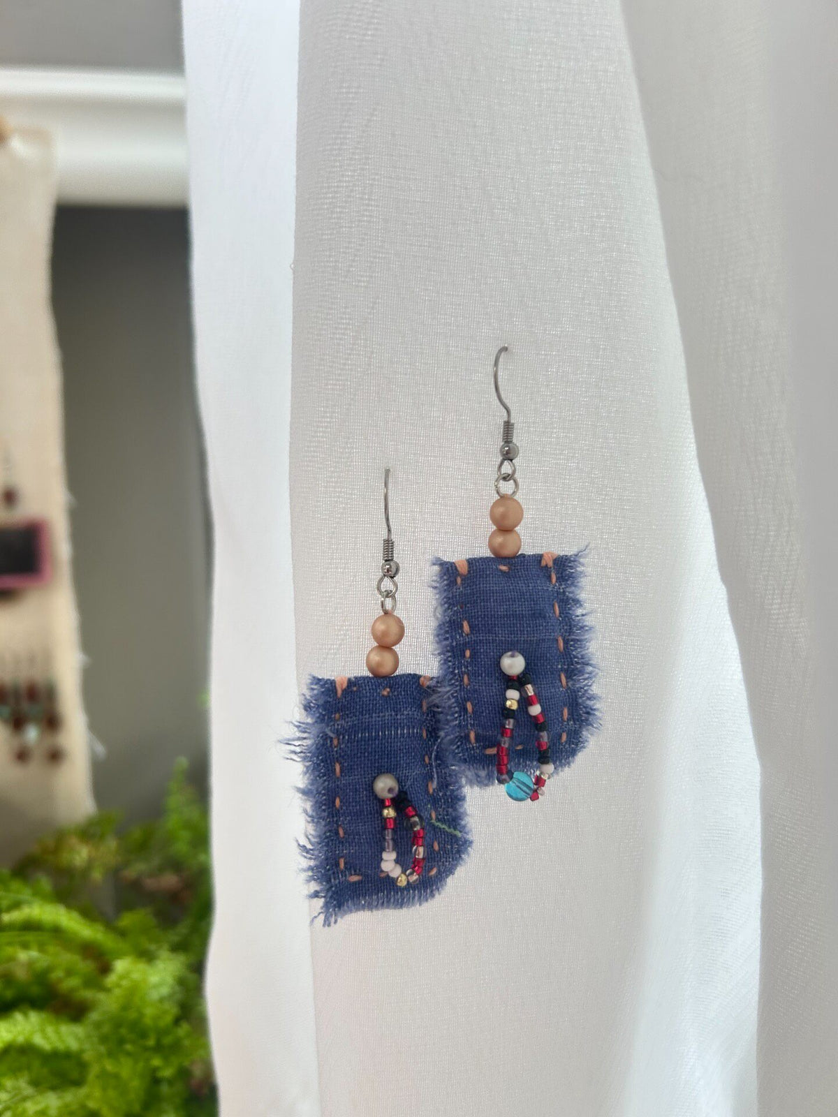Handmade Denim Beaded Earrings