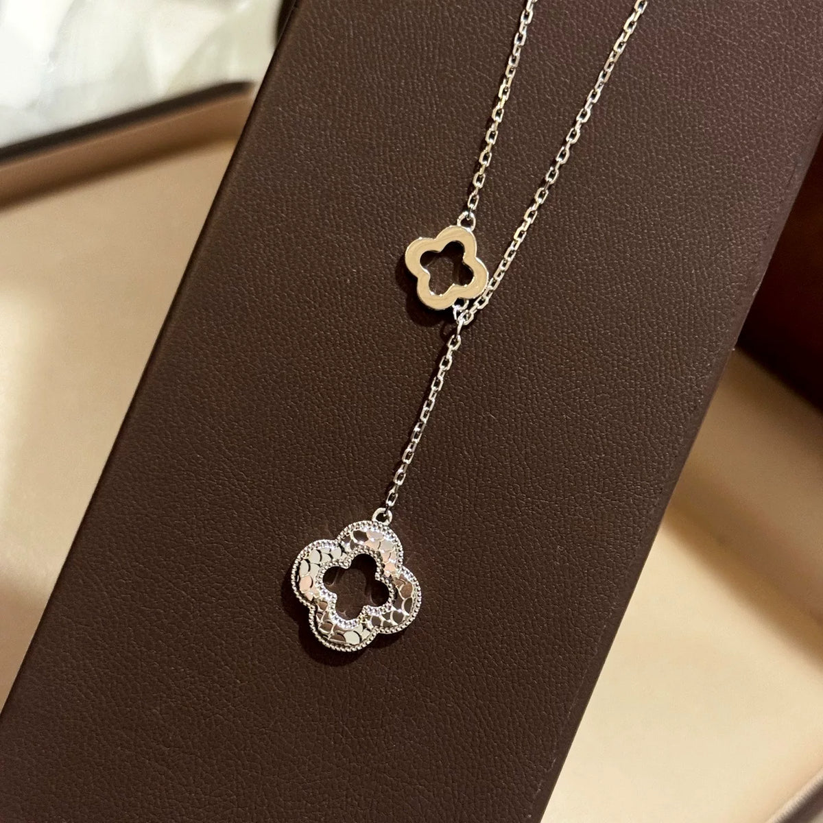 S925 Sterling Silver Double Four Leaf Clover Necklace