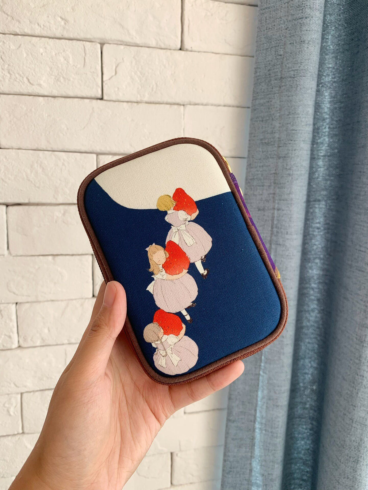 Zippered Pouch with Illustrated Panels