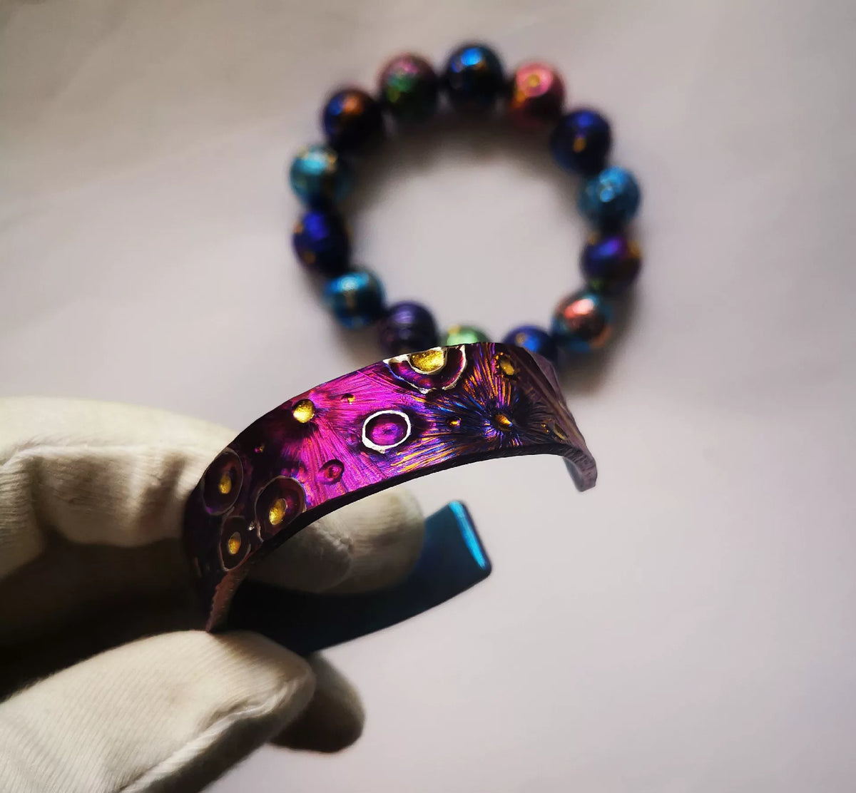 Titanium Cuff Bracelet with Cosmic Engraving