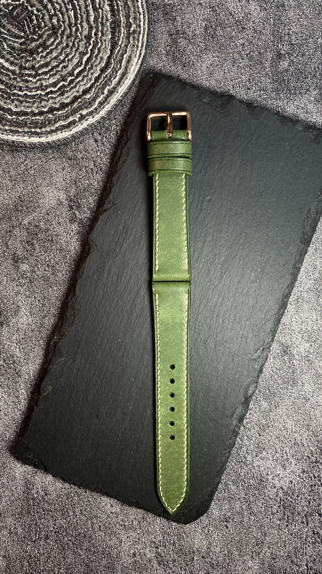 Handcrafted Green Leather Watch Strap