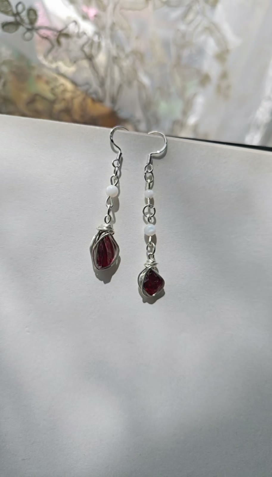 Natural Red Garnet Silver Ear Hook Earrings