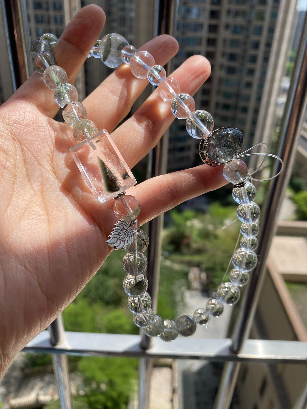 Green Phantom Quartz Double Loop Bracelet