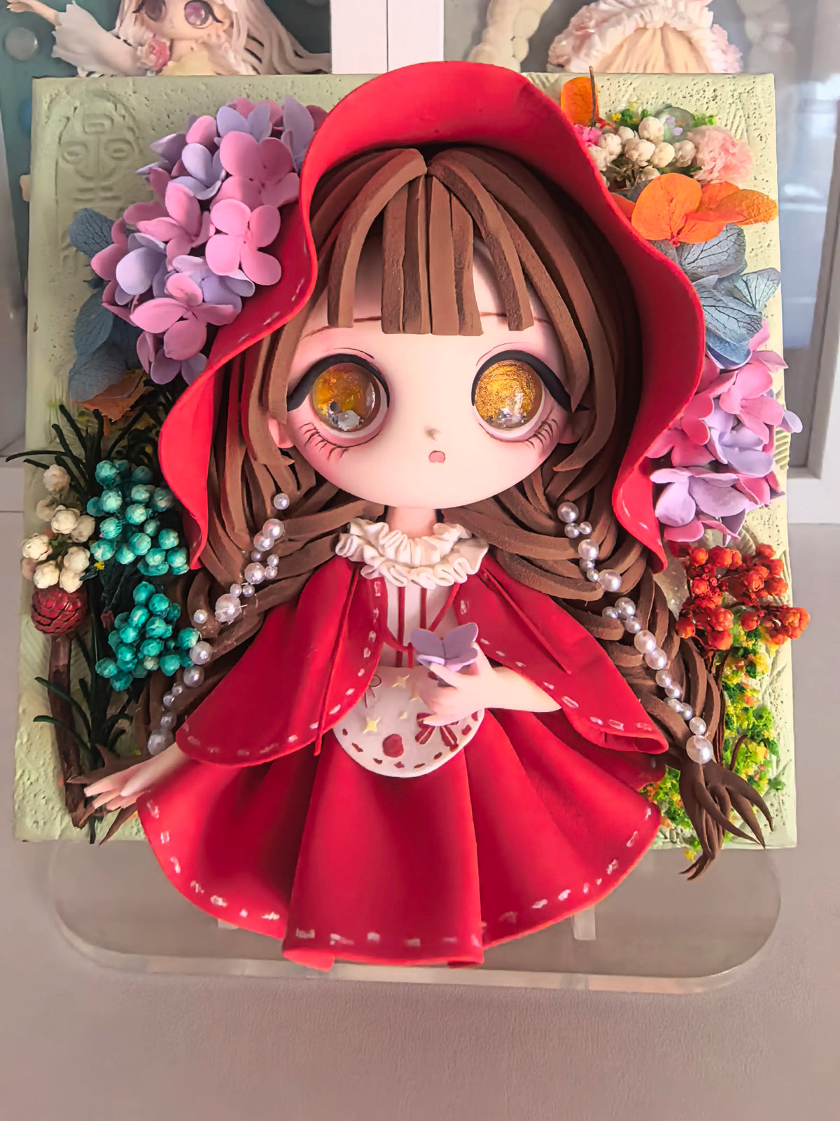Handcrafted Little Red Riding Hood Clay Frame Decor
