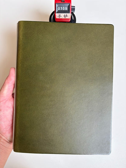 A5 Olive Green Buttero Leather 15-Ring Loose-Leaf Notebook