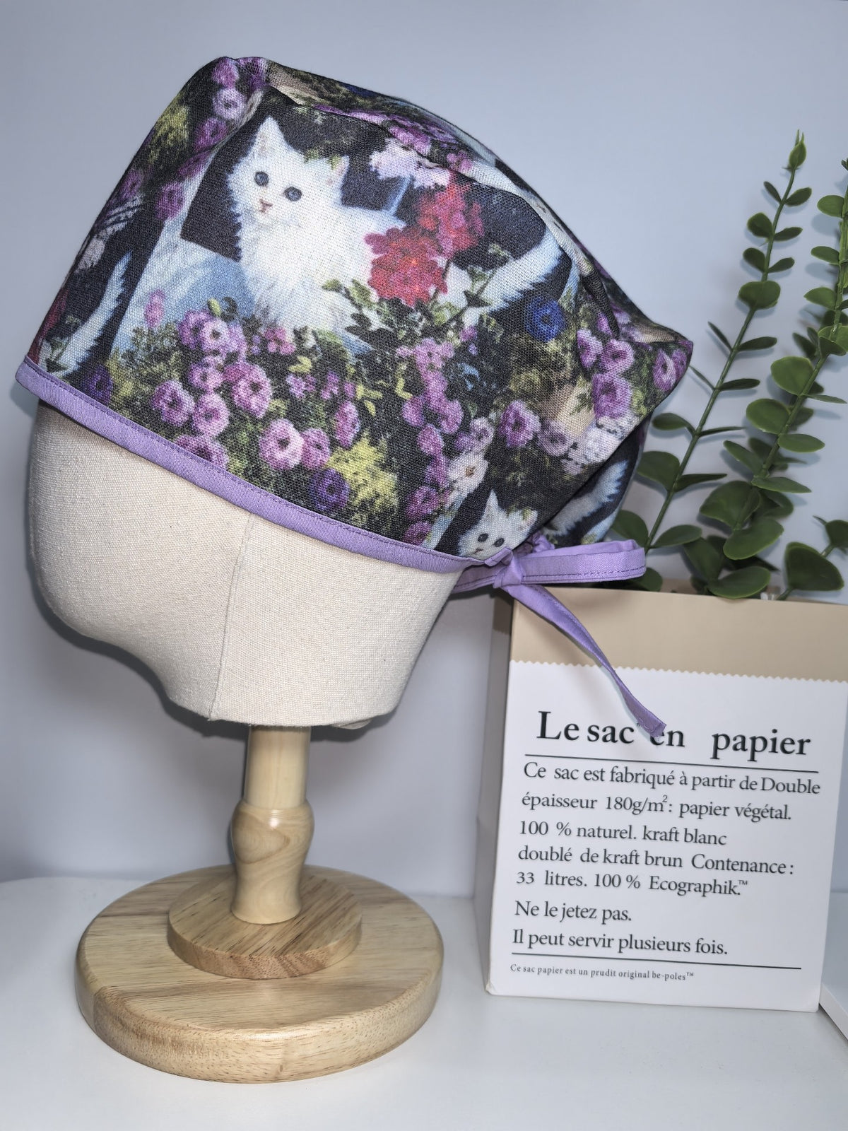 Cotton Linen Cat Floral Surgical Cap