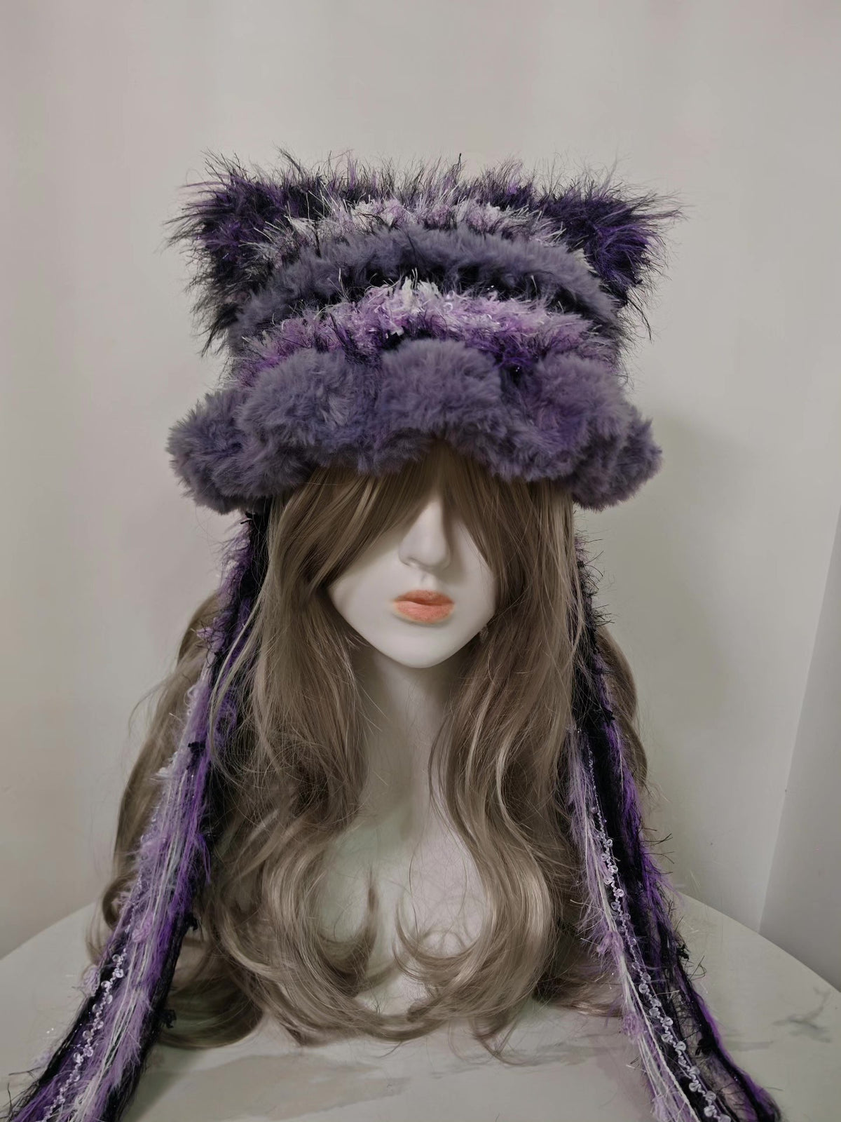 Kuromi Cat Ear Hat Black Purple Gradient