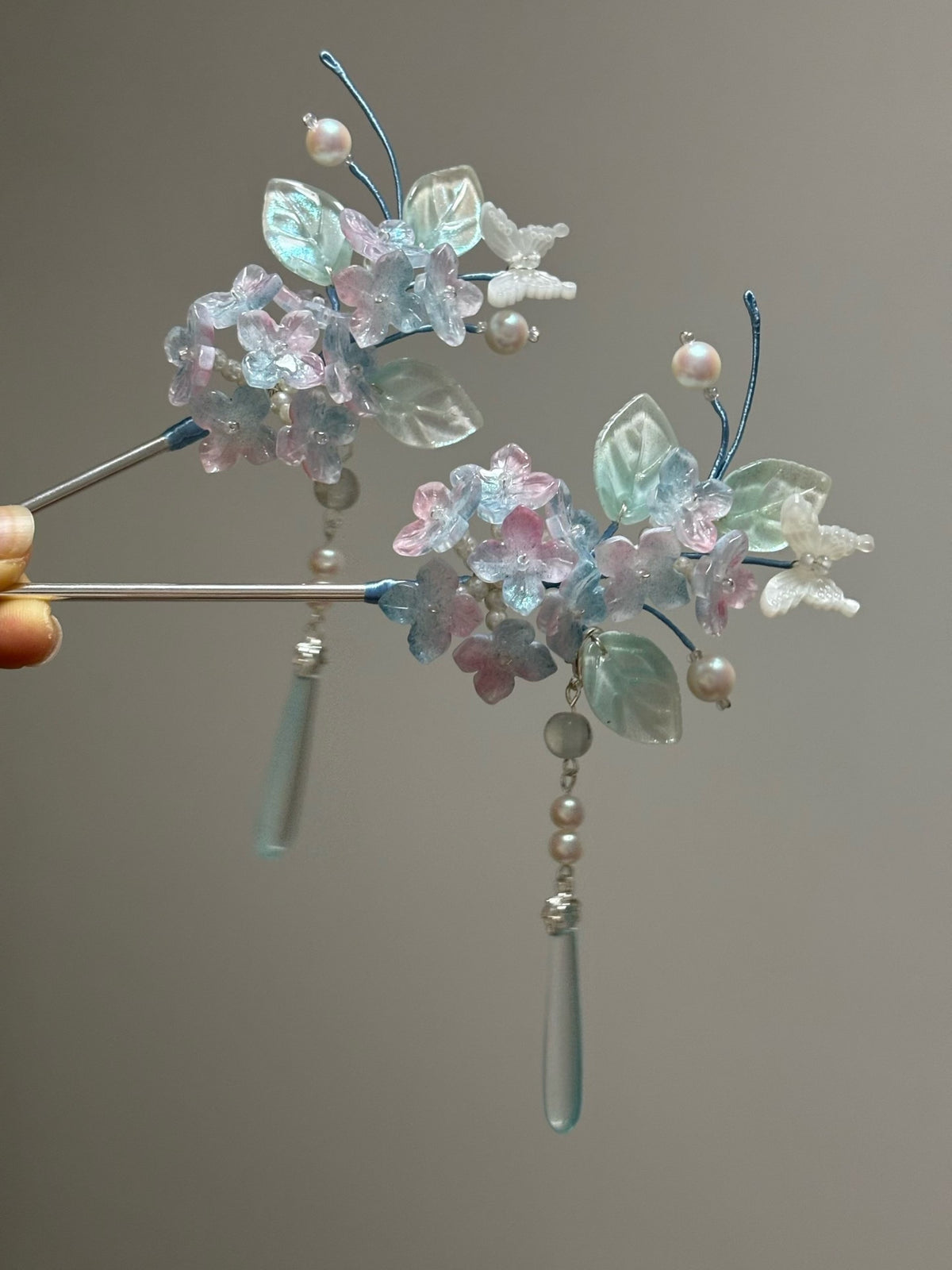 Cloud Butterfly Jade Glazed Glass Hairpin Set