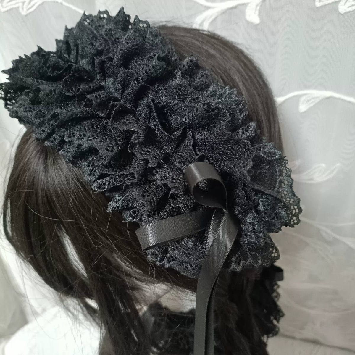 Mörkgrått pannband i spets, Lolita-stil