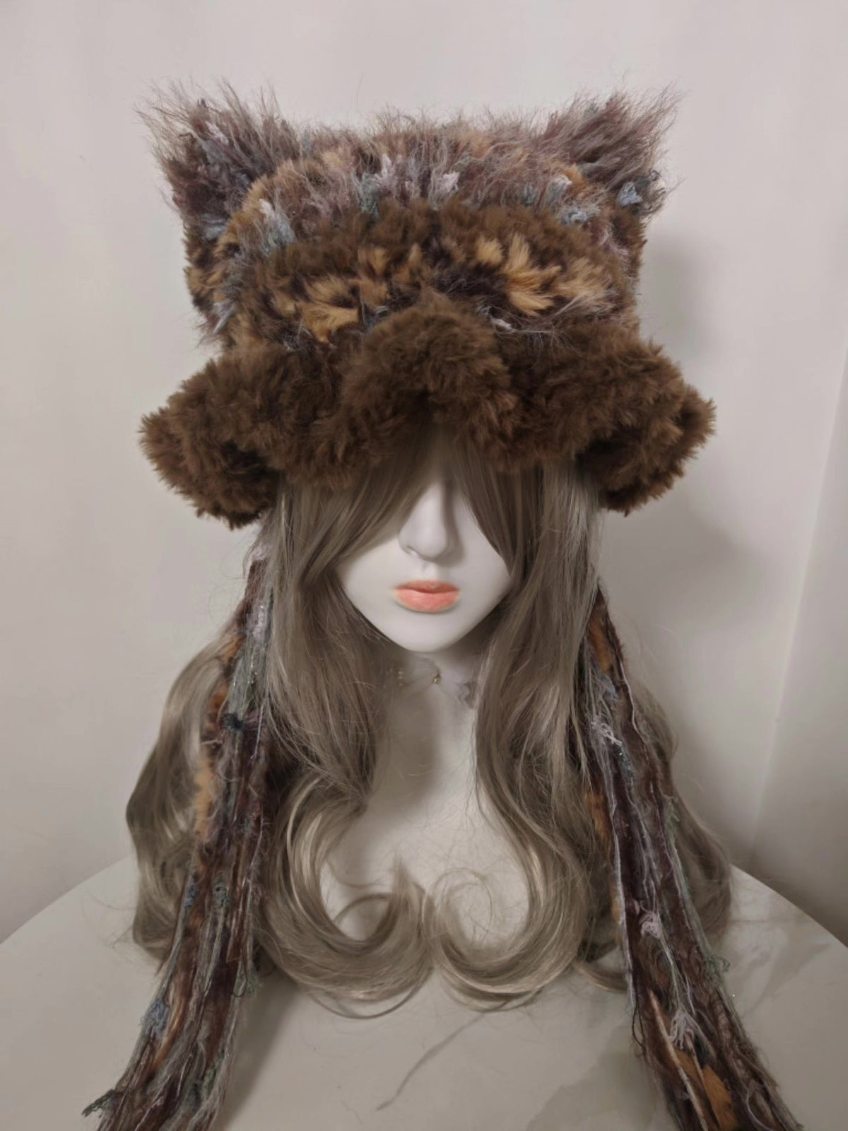 Faux Fur Cat Ear Hat with Tassels