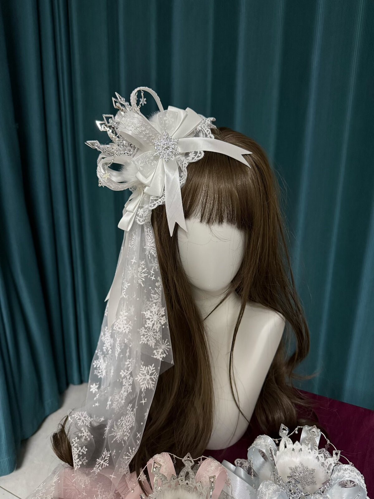 White Crown Mini Hat Snowflake Veil