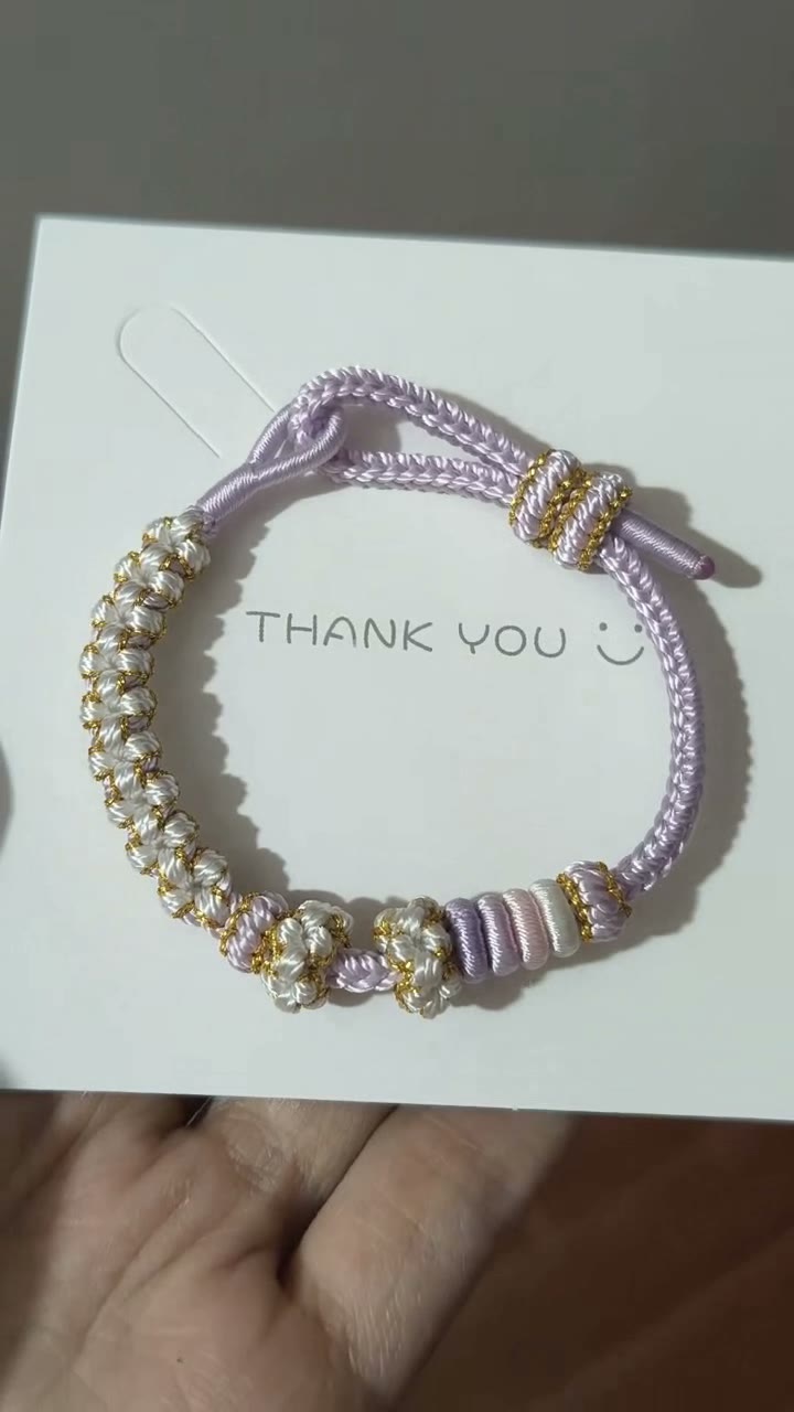 Handwoven Purple White Gold Knot Bracelet