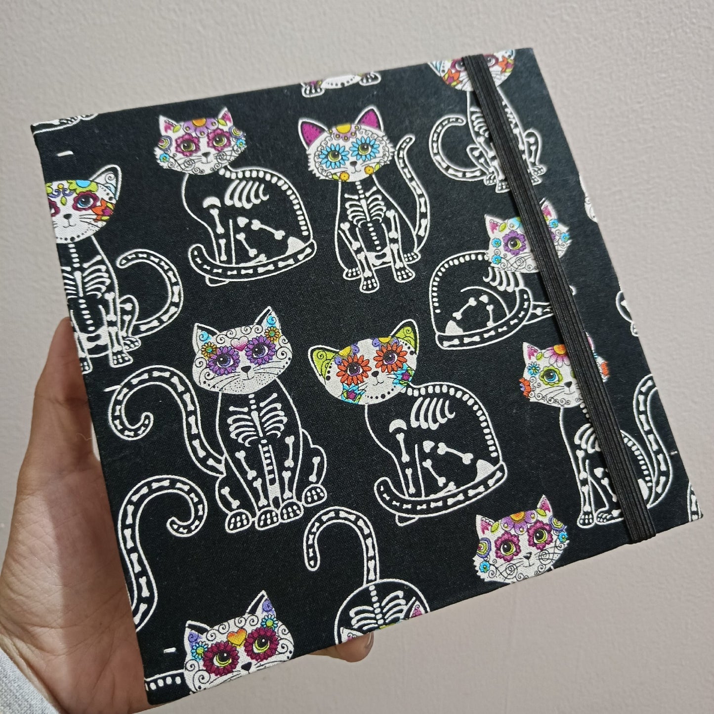 Customizable Handmade Watercolor Sketchbook with Skeletal Cat Cover