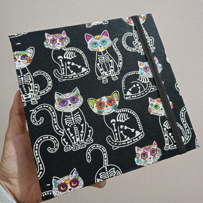 Customizable Handmade Watercolor Sketchbook with Skeletal Cat Cover