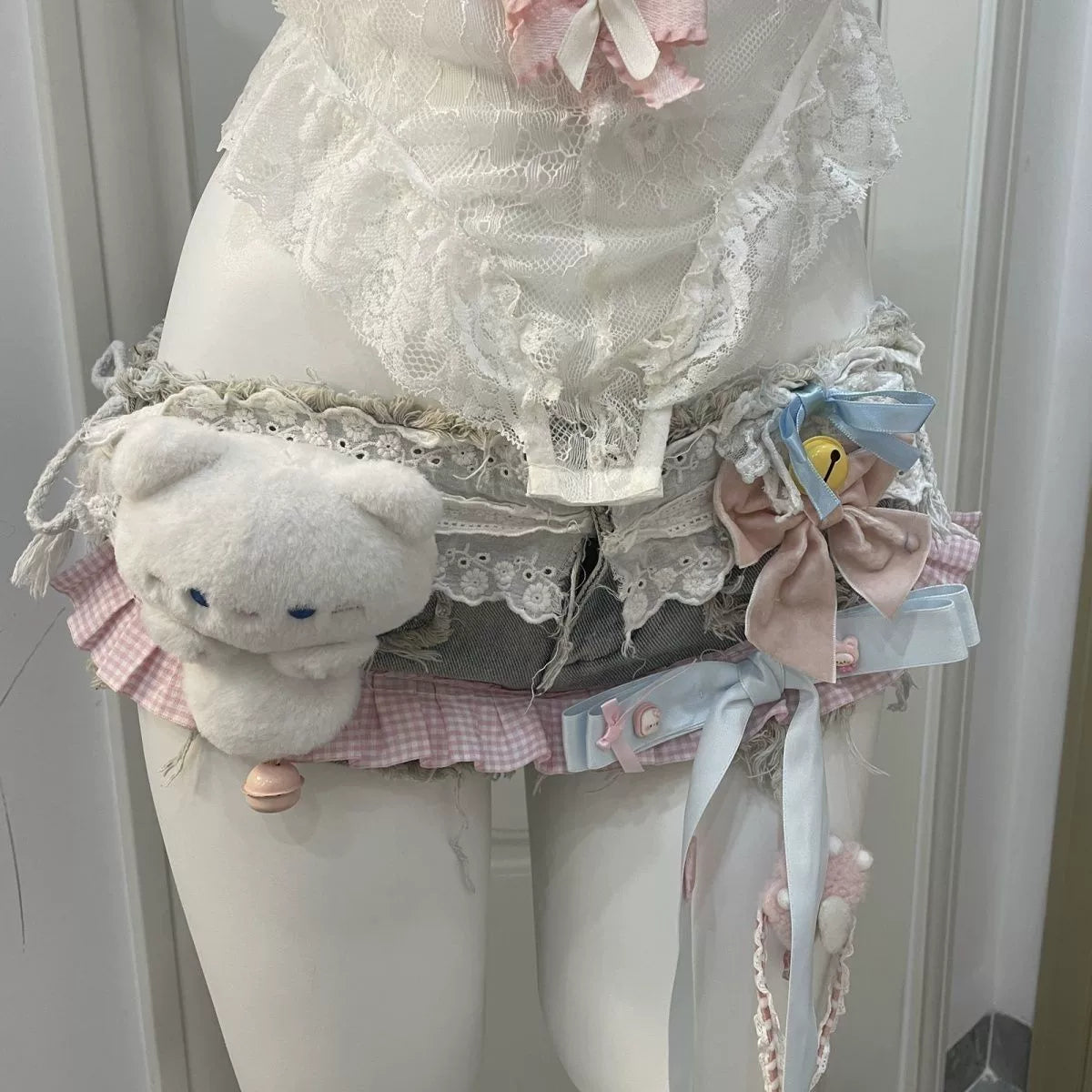 Pink White Plush Bunny Girl Costume Set