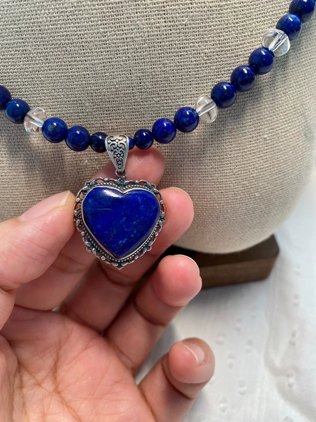 Collier pendentif cœur lapis-lazuli argent S925