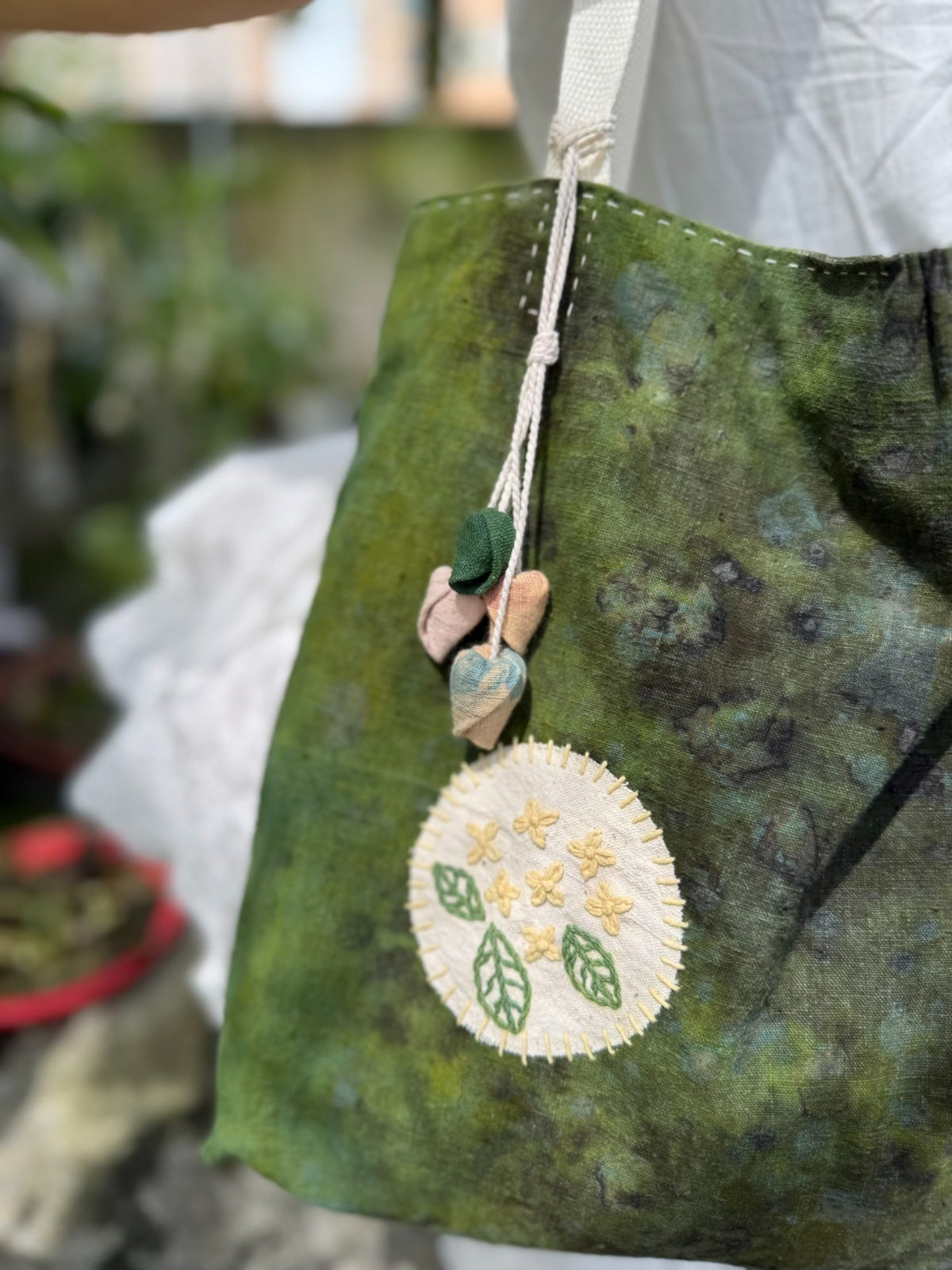Handmade Green Vintage Textile Tote Bag