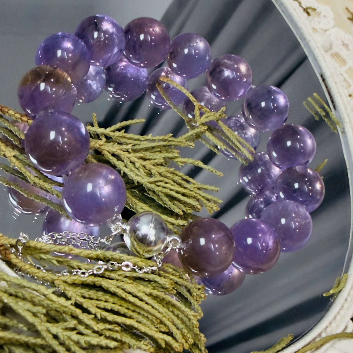 Bracelet en perles d'améthrine naturelle 13,5 mm