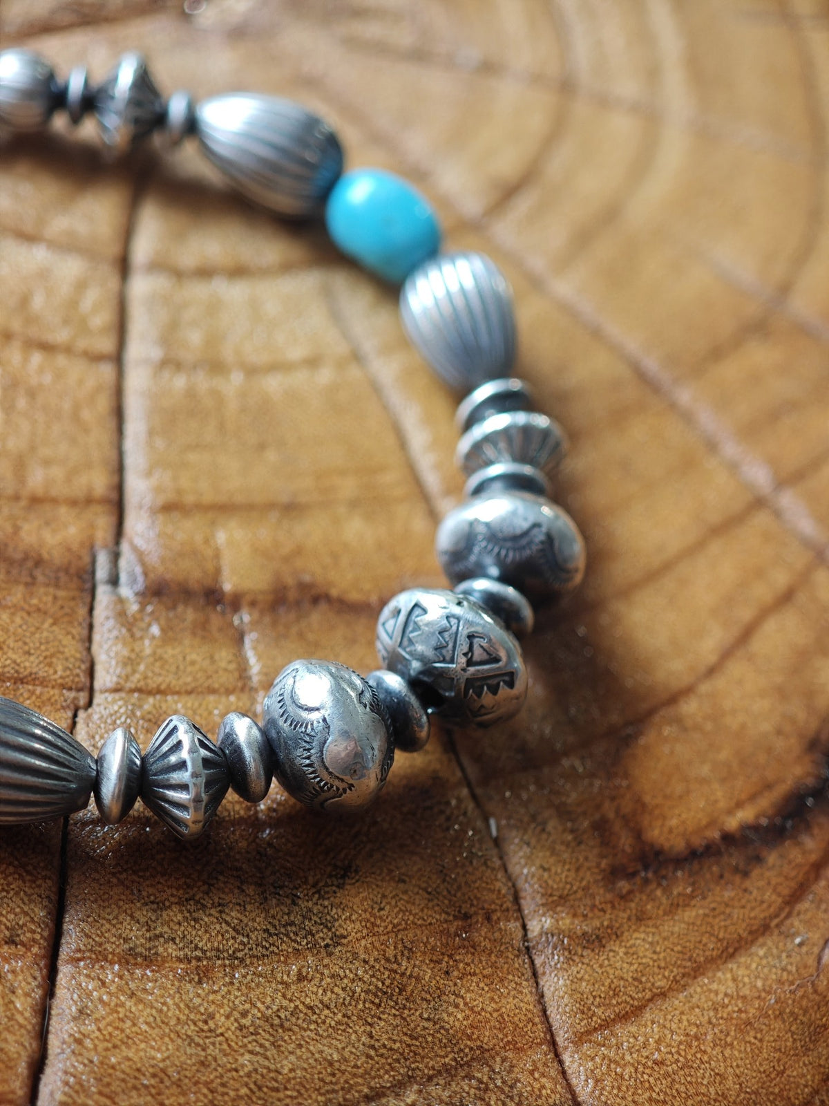 Handmade Navajo Silver Bead Turquoise Bracelet