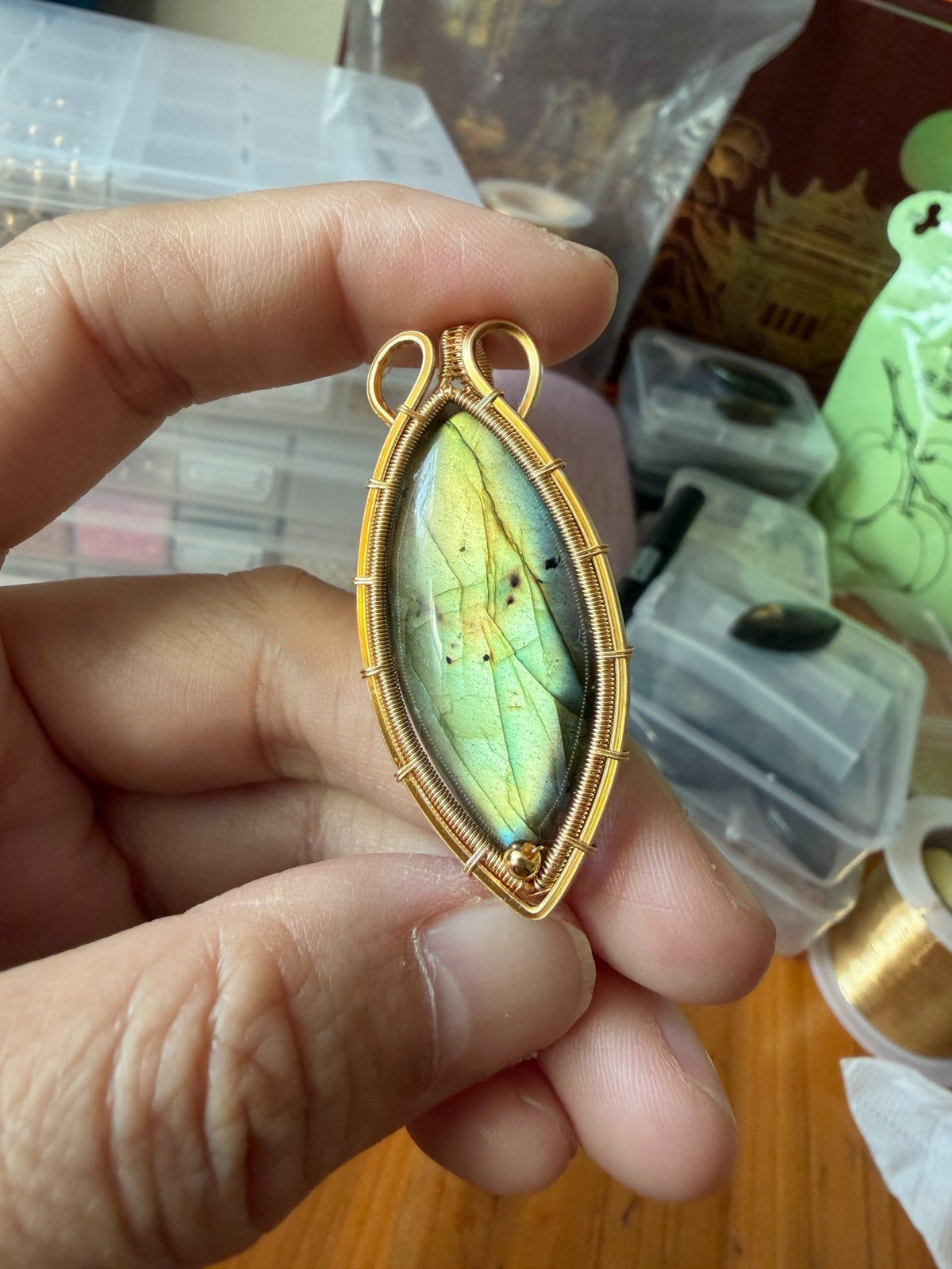 Natural Golden Labradorite Minimalist Pendant