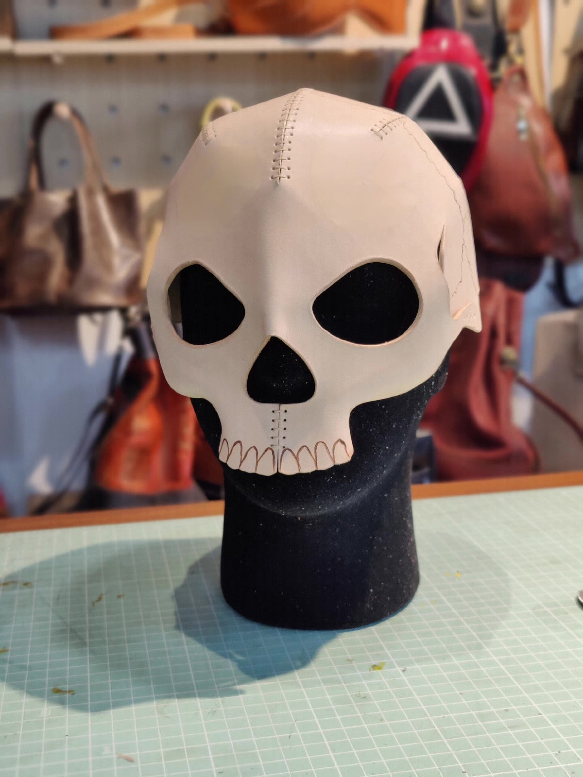 Handcrafted Leather Skull Mask with Horns