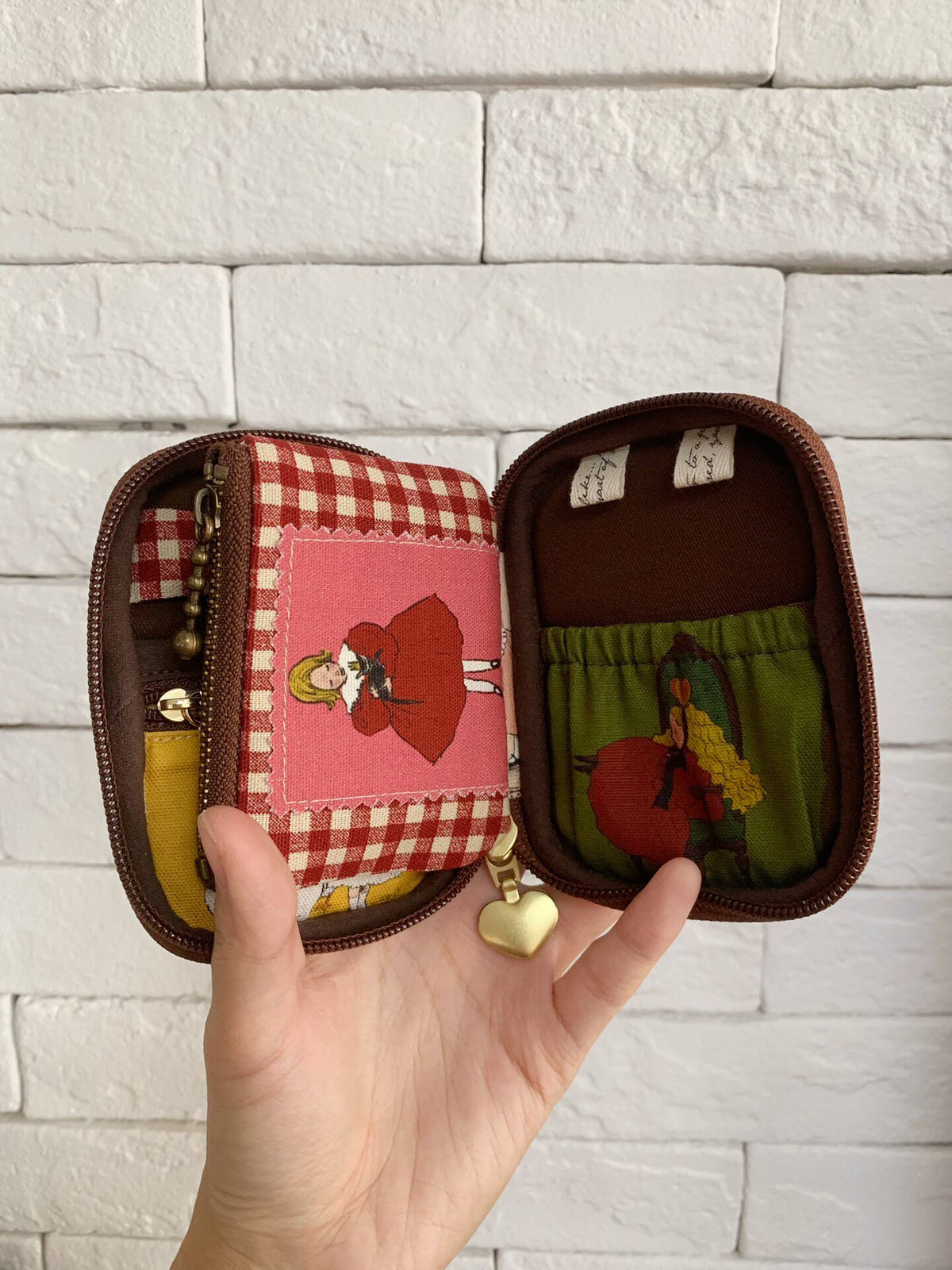 Woven Storybook Pouch with Heart Zipper Pull