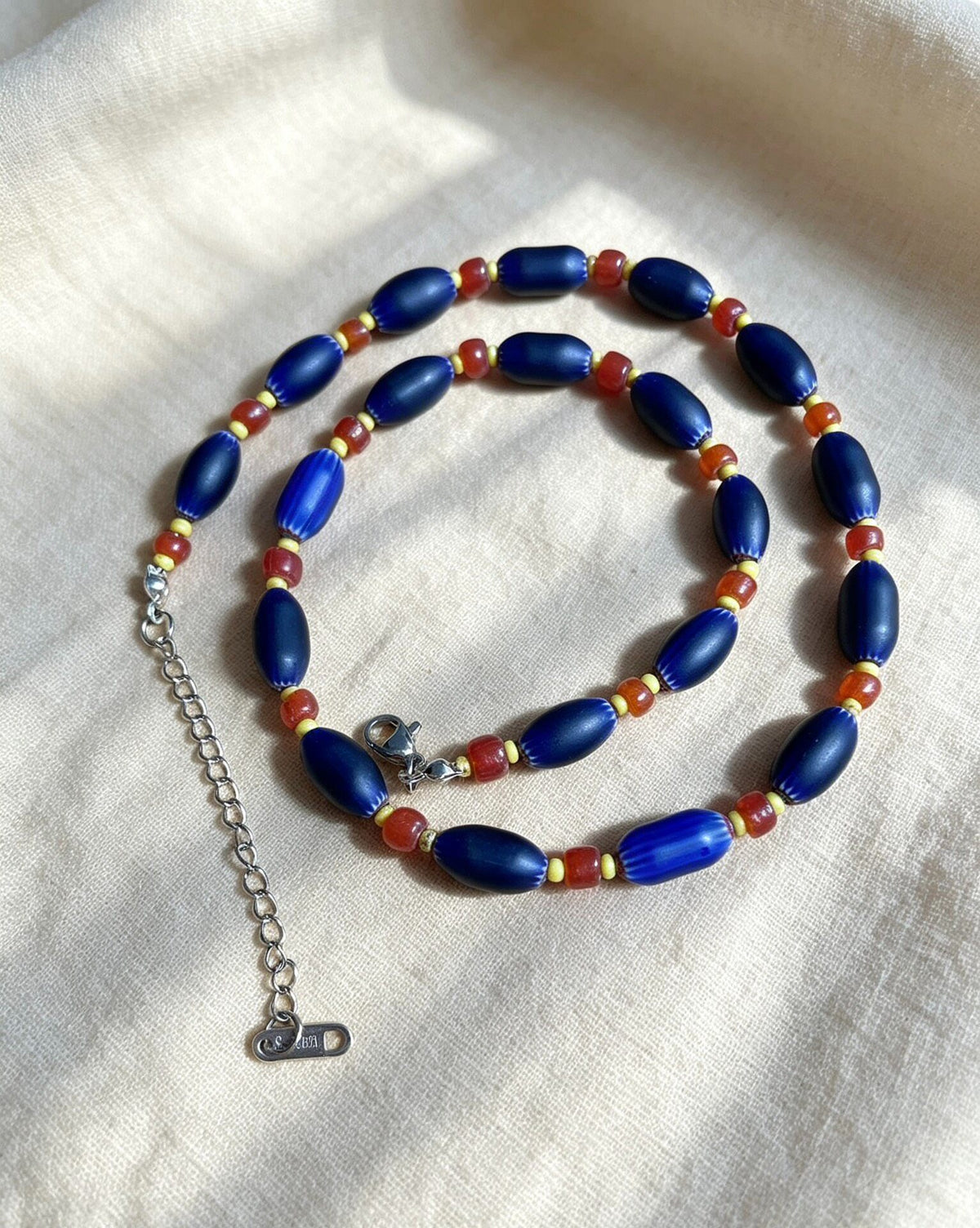 Matte Blue Glass Beaded Necklace