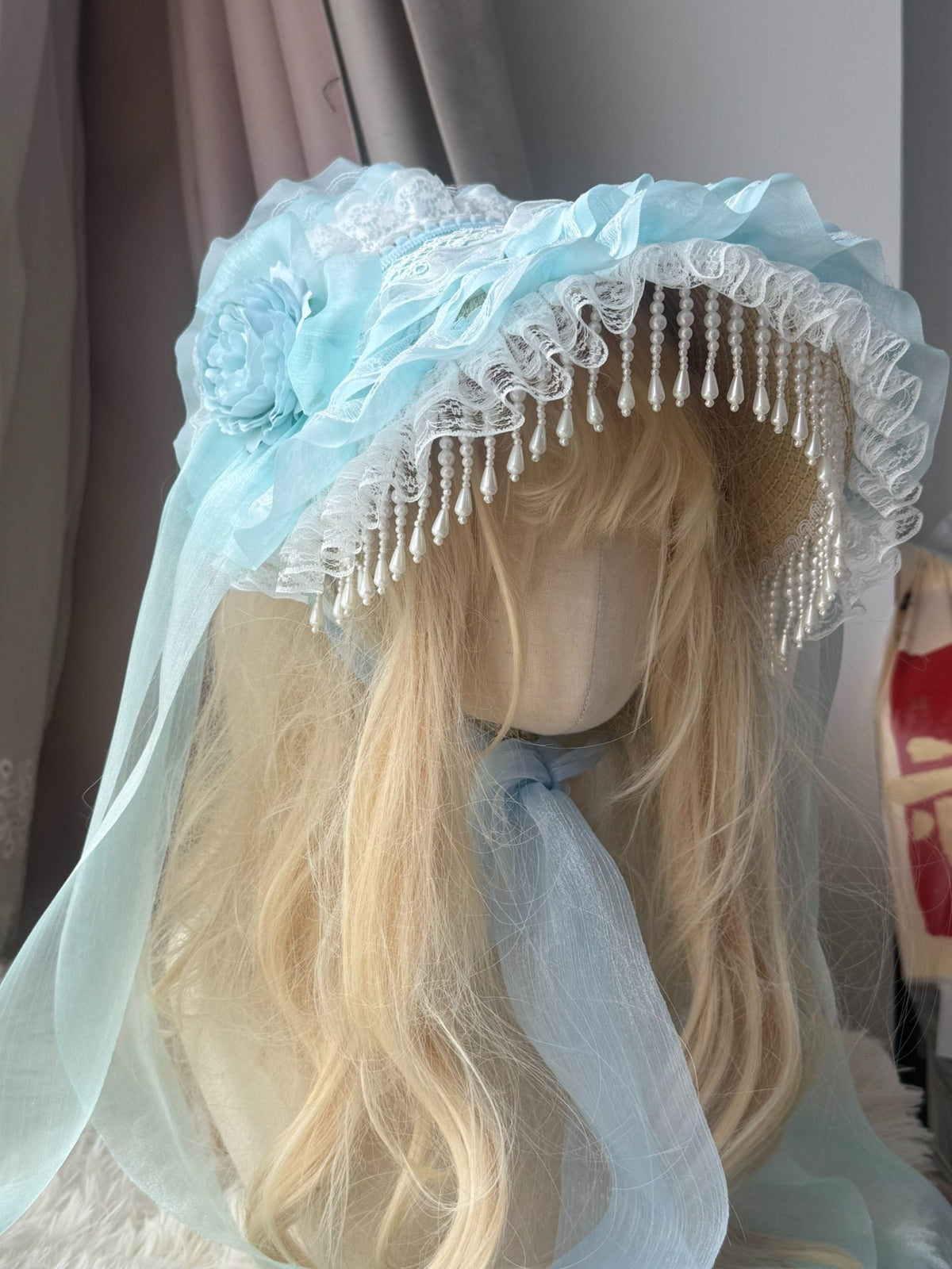Handmade Water Blue Lace BNT Bonnet Hat