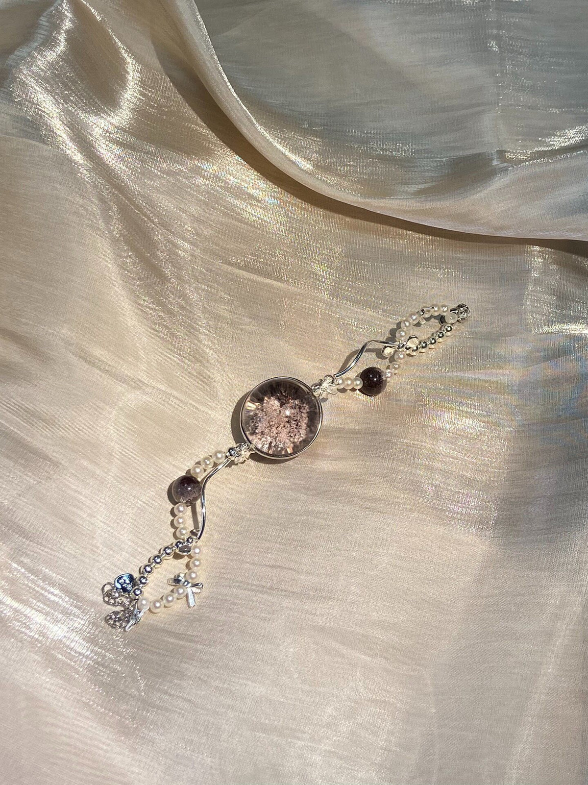 Purple Pink Phantom Quartz Pearl Bracelet
