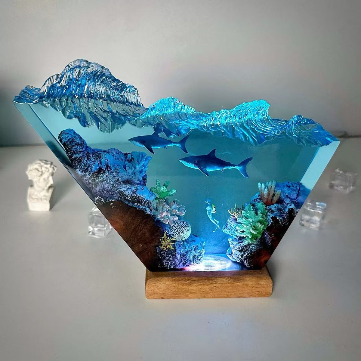 Handcrafted Resin Lamp Ocean Scene USB