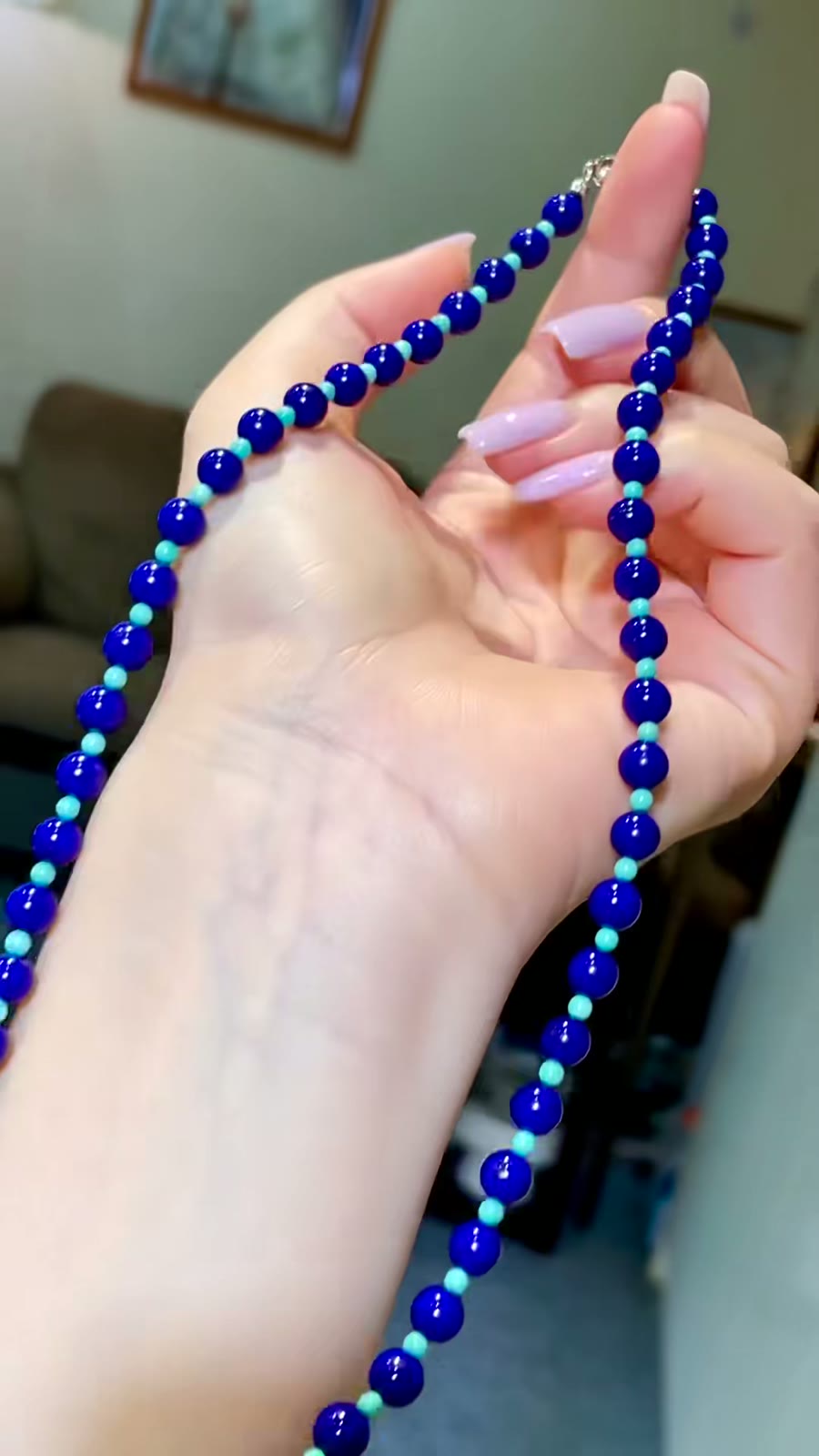 Collana con perline in lapislazzuli e turchese, 46 cm