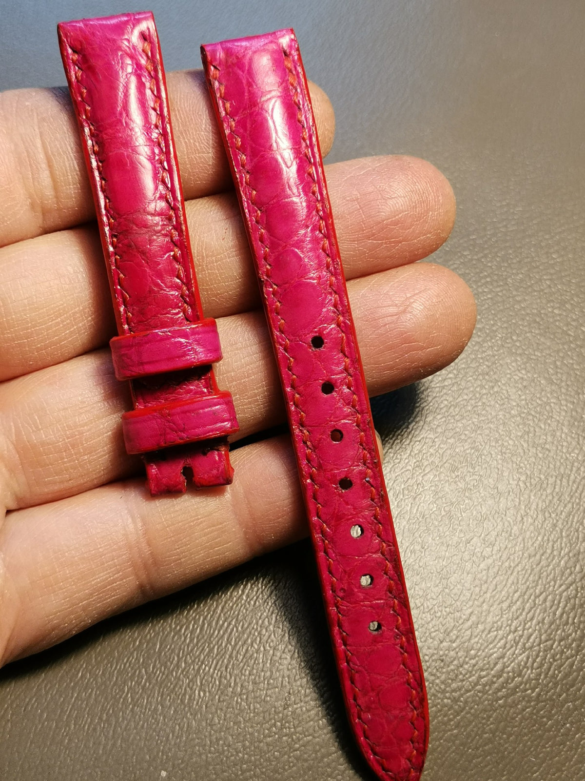 Handmade Pink Crocodile Leather Watch Strap