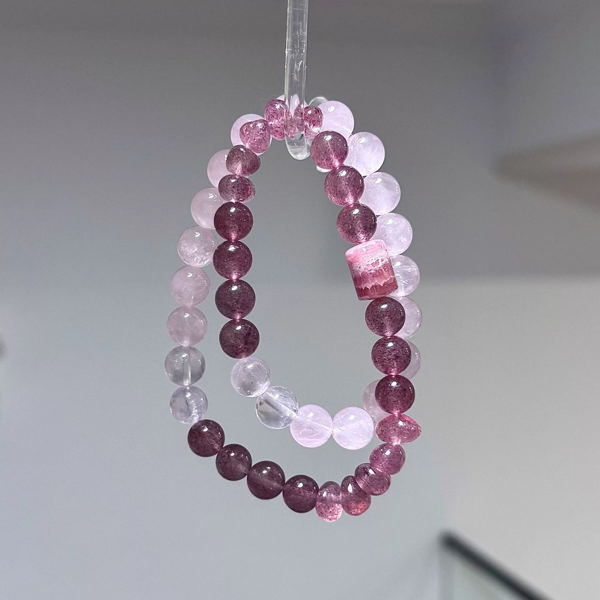 Strawberry Crystal Rose Quartz Double Wrap Bracelet