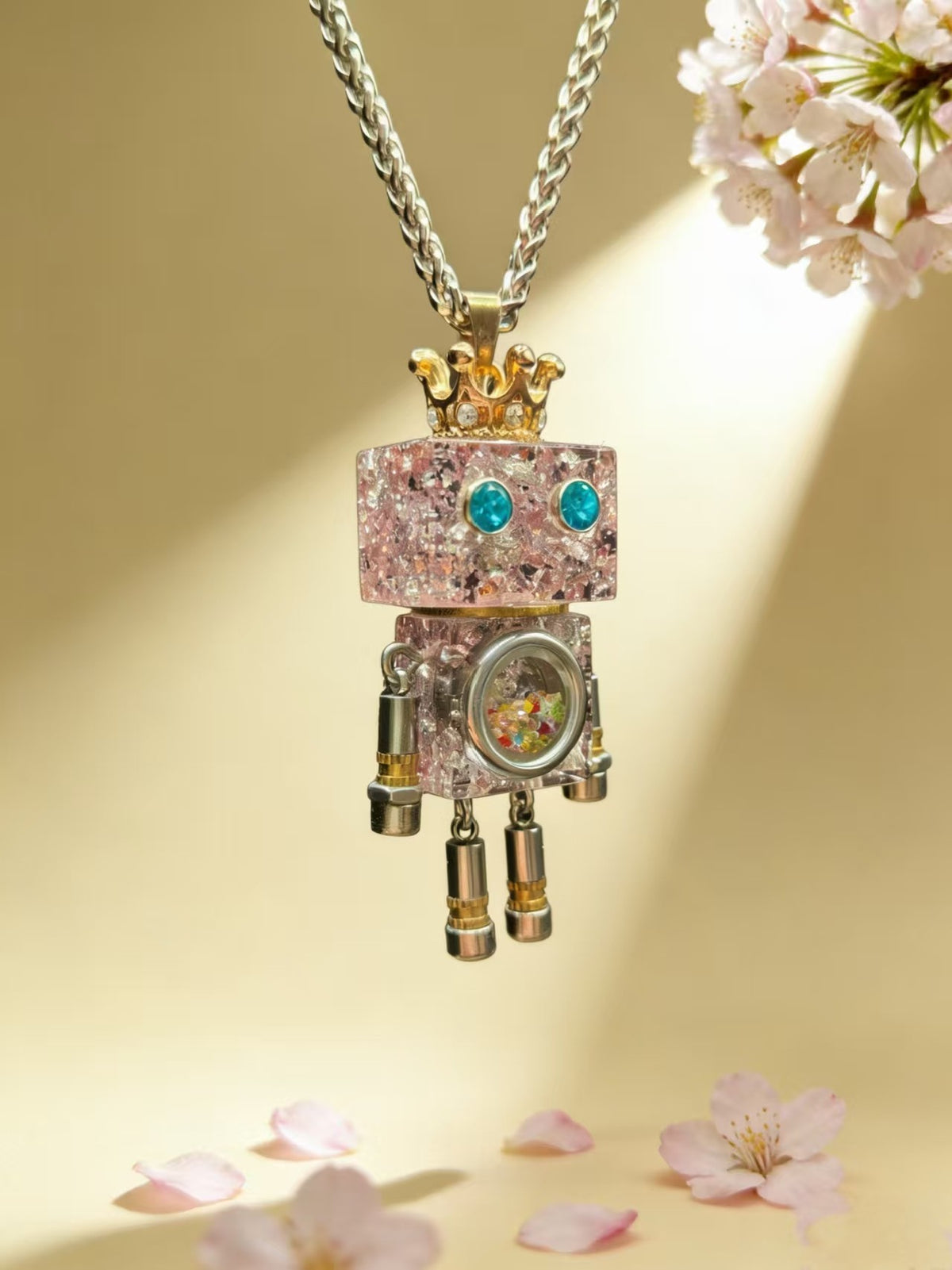 Pink Crushed Stone Robot Pendant